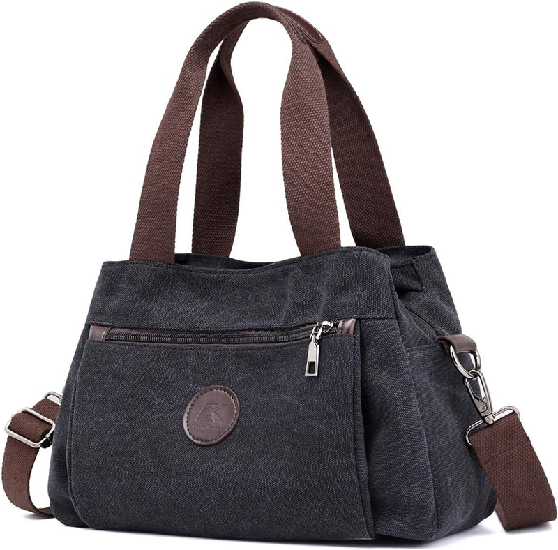 Hobo Handbags Light Nylon Crossbody Bag for Women, Multi Compartment Tote Purse Bags - Black - Medium