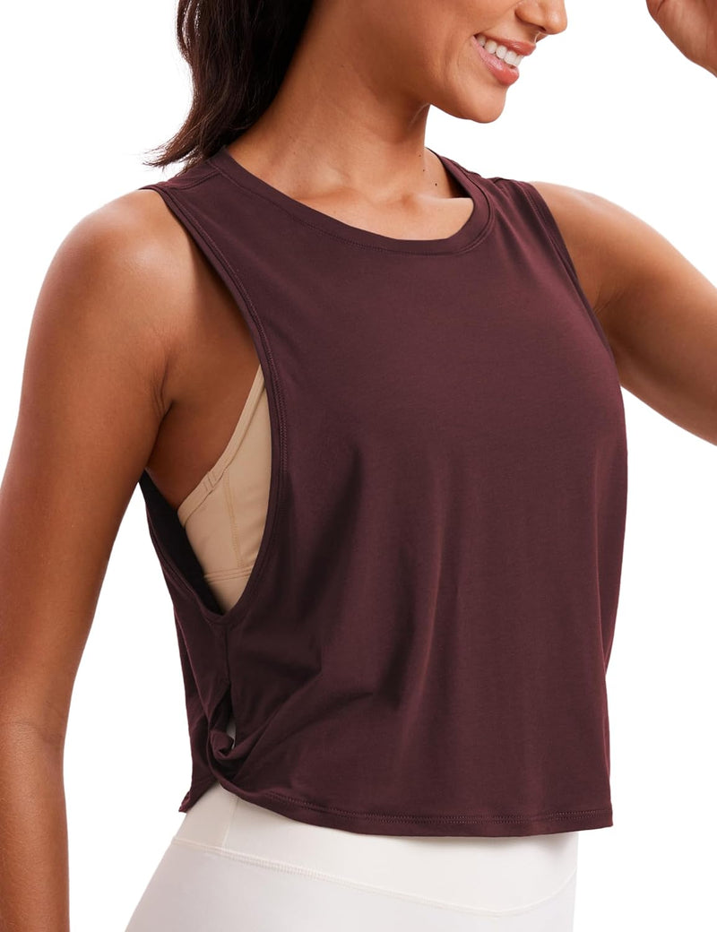 CRZ YOGA Women's Pima Cotton Workout Tank Crop Sports Shirt Sleeveless Yoga Running Tops