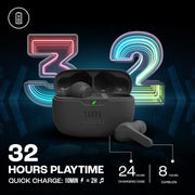 JBL Wave Beam 2 Adaptive Noise Cancelling with Smart Ambient True Wireless Earbuds, Deep Bass, Comfort Fit, 40H Battery, Hands-Free + VoiceAware, Water and Dust Resistant - Black, JBLWBEAM2BLK
