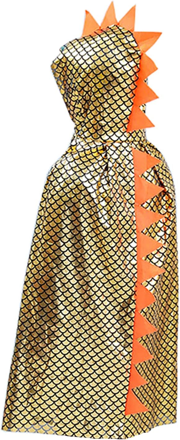 Dinosaur Dragon Cape and Gauntlets Halloween Costume Boy Girl Toddler Dress Up Clothes 3-8 Years Old - Hooded Golden Cloak