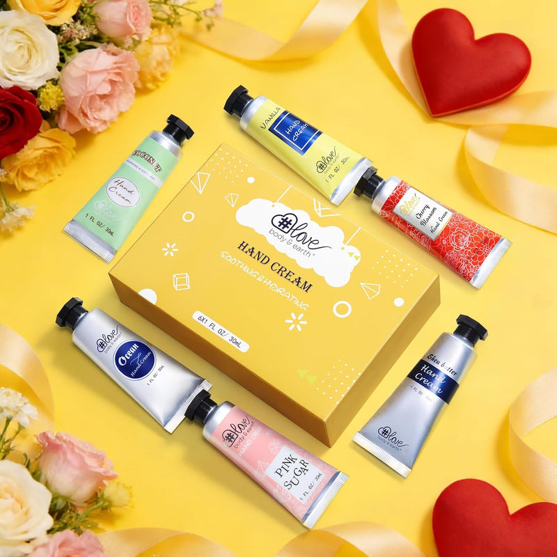 Hand Cream Gift Set for Women BODY & EARTH LOVE Mini Hand Cream, Travel Size Gifts for Women 6pcs Skin Care Gift Set, 6 Plant Fragrances, Birthday Gifts for Women, Mom, Sister