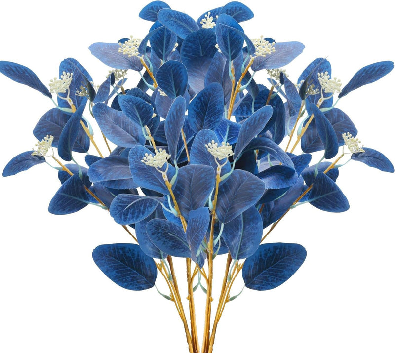 GTIDEA 6pcs Faux Eucalyptus Stems Blue Artificial Eucalyptus Leaves Spray Greenery Stems Branches with Seeds Silver Dollar Eucalyptus Plant for Home Kitchen Indoor Vase Flower Arrangement Decor