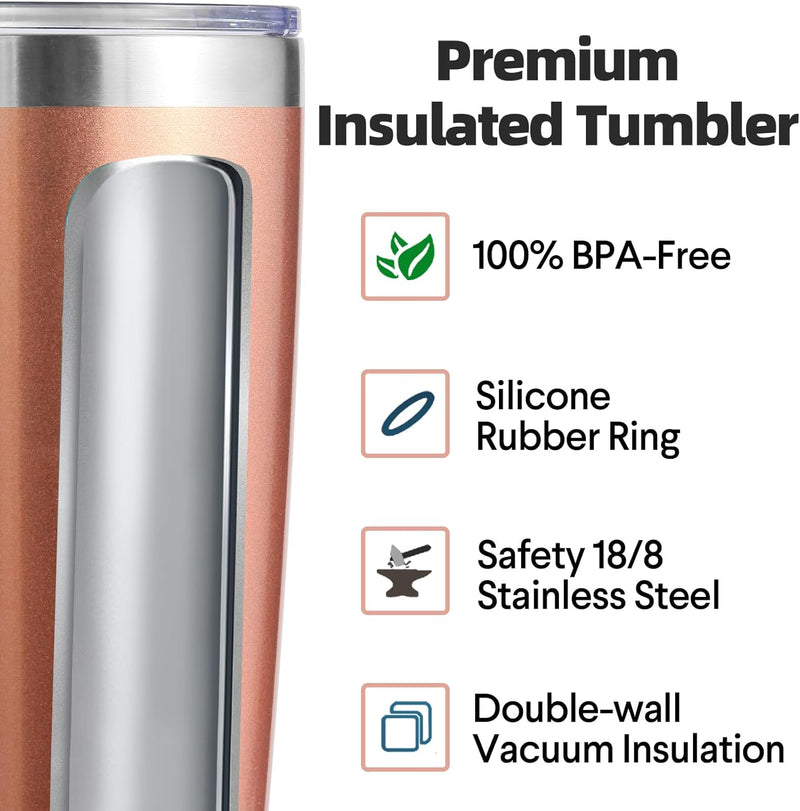 Volhoply 20oz Stainless Steel Tumbler with Lid and Straw,Double Wall Insulated Travel Iced Coffee Mug Fits Car Cup holder,Powder Coated Cups for Hot and Cold Drinks,Gifts for Women Men（White,1 Set）