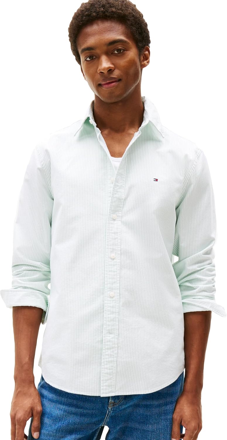 Mens Long Sleeve Oxford Shirts in Regular Fit, Men's Button Down Shirts, Also Available in Big and Tall - Fort Green / White
