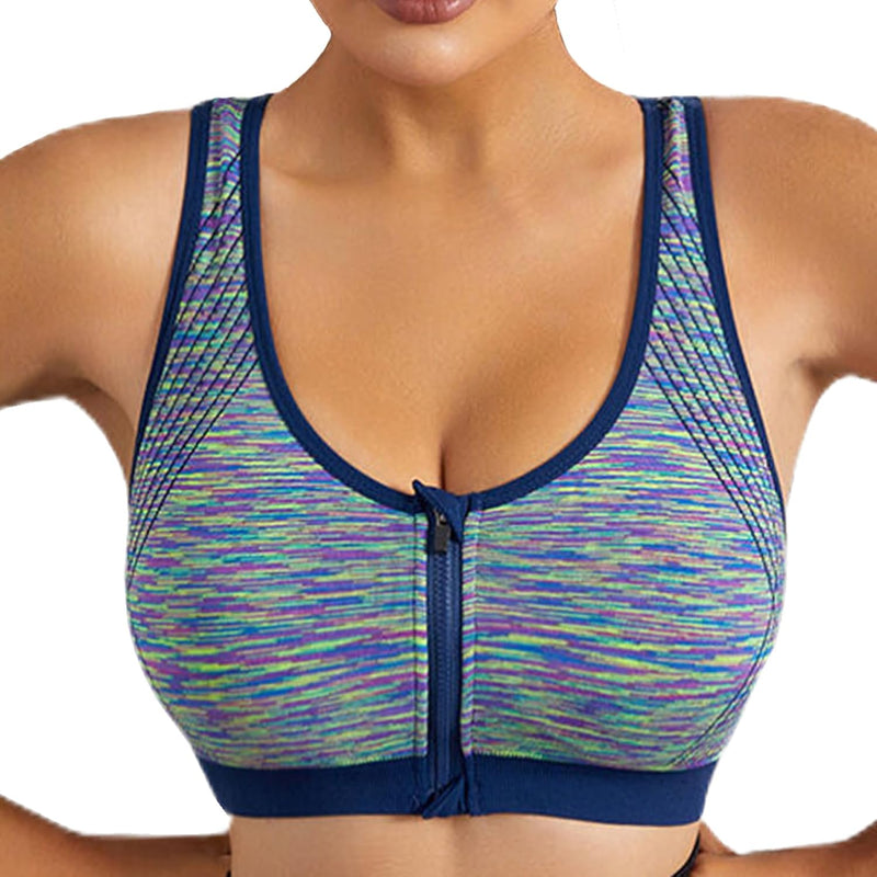 Dress Cici Zip Front Sports Bra With Racerback And Colorful Fabric