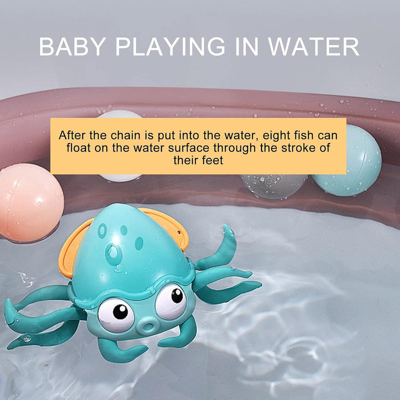 Octopus Beach Toys, Baby Bath Toy, Interactive Bath Toys, Wind Up Octopus Pull Along Toy with Rope for Toddlers Boys Girls, Plastic Water Toy for Swimming Summer Pool Bathroom Float Bath (Blue)