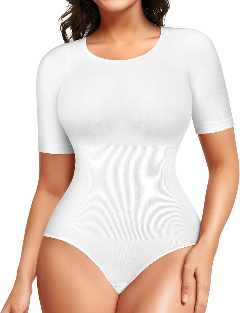 Women Brabic Bodysuit Shapewear for Women Tummy Control shapewear bodysuit - White Short Sleeve