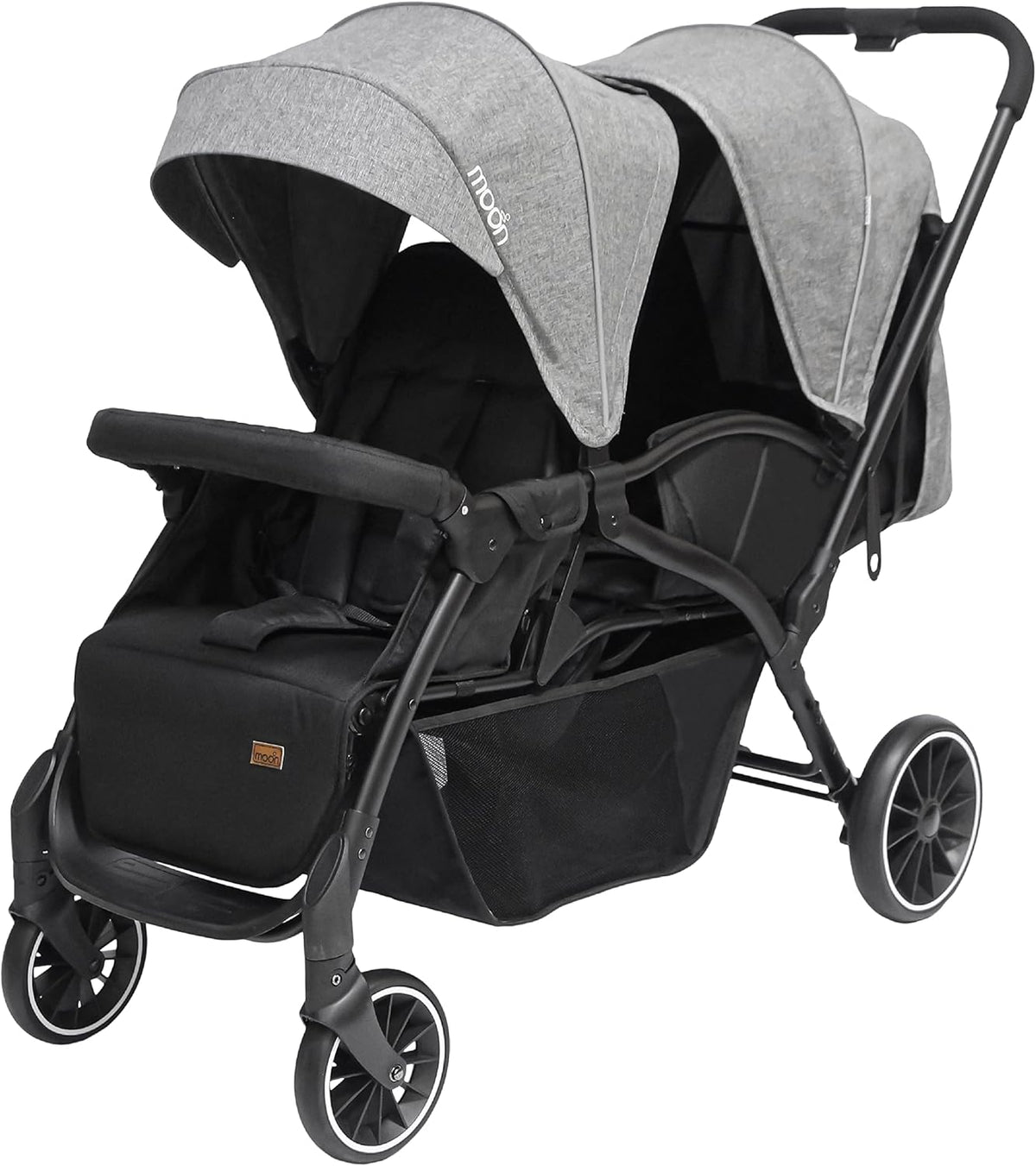 The Moon Brand Dois Tandem/Twin Stroller EasyFold Tandem Baby Trolley Double Stroller for Infant & Toddler Reclining Pushchair, Adjustable Canopy, 5Point Harness 0m+, Up to 15kg Grey – image 3