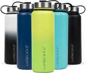 LA PRECIOUS Stainless Steel Water Bottle 18/8 Food Grade Material, Rust Proof, Leakproof,(750ML - 1200ML) - Keeps Liquids Hot or Cold for Several Hours. (1200ML, Black/White) - 1183 ml NEON