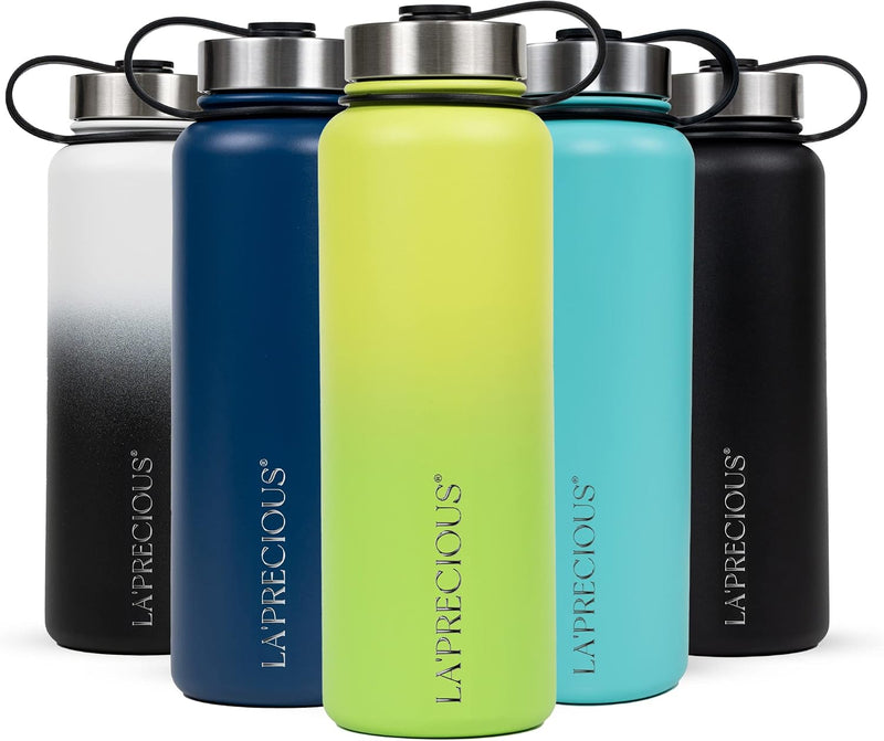 LA PRECIOUS Stainless Steel Water Bottle 18/8 Food Grade Material, Rust Proof, Leakproof,(750ML - 1200ML) - Keeps Liquids Hot or Cold for Several Hours. (1200ML, Black/White) - 1183 ml NEON