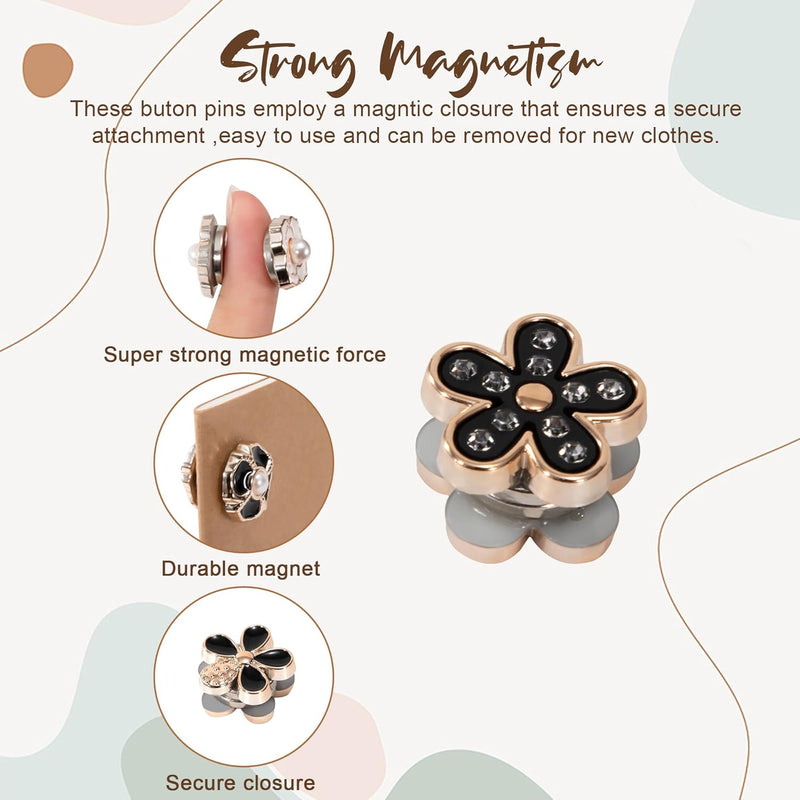 Jeesblsy Hijab Magnetic Pins, Needle-less Brooch with Strong Magnets Pack of 8, Clip Magnetic Brooches Handles, No Hole Pins for Women, Clothes, Scarves, Cardigans