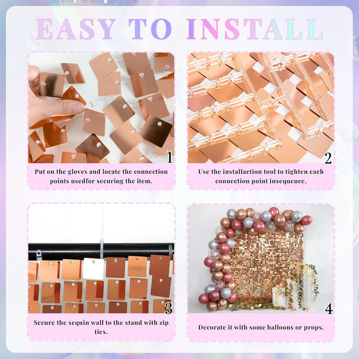 Kate Shimmer Wall Backdrop Sliver Wall Panels 12Pcs Square Sequin Shimmer Wall Backdrop Decoration for Birthday Party,Wedding, Anniversary