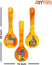 Artvibes Rajasthani Culture Wooden Wall Hanger for Home | Office | Living Room | Gift | Modern Decoration Items | Kitchen Wall Decor | Home Decor Hanging Items (WH_5012N), Set of 3