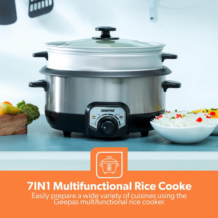 Geepas GRC4333 Multifunctional Rice Cooker with Porridge Function, Large capacity of 3.0L and is ideal for preparing meals for the entire family|2-year warranty.