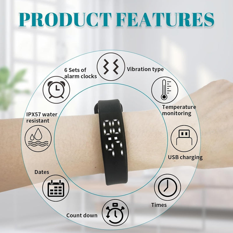 Vibration Alarm Reminder Watch, Silent Vibrating Alarm for Kids & Adults, 6 Daily Alarms for Pill & Drinking Reminders, Classroom Countdown Timer, Sensory Wrist Watch for Teachers & Students