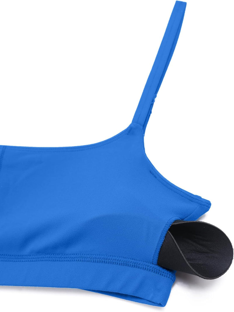 CRZ YOGA Womens Butterluxe Adjustable Spaghetti Strap Sports Bra - Scoop Neck Wireless Padded Bra Yoga Workout Crop Top