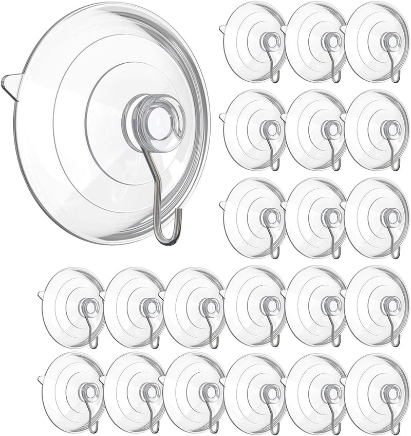IBAMA 60mm Large Suction Cup Hooks Strong Clear PVC Cup with Metal Hooks Removable, Waterproof, and Oil Proof Ideal for Kitchen Bathroom Shower Wall Window Glass Door(24 Pack)