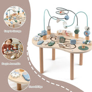 Wooden Activity Table for Toddlers 1-3, 6 in 1 Baby Play Table Activity Center with Bead Maze Shape Sorter, Montessori Toys for 1 Year Old, Kids Learning Educational Sensory Toys for Boy Girl