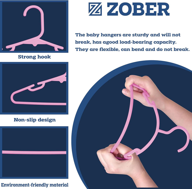 ZOBER Plastic Baby Hangers Non-Slip Toddler & Kids Hangers Durable, Lightweight, Slim & Space-Saving Perfect for Shirts, Pants, Outerwear Holds Up to 5.5 lbs Closet Organization(10Pack, White)