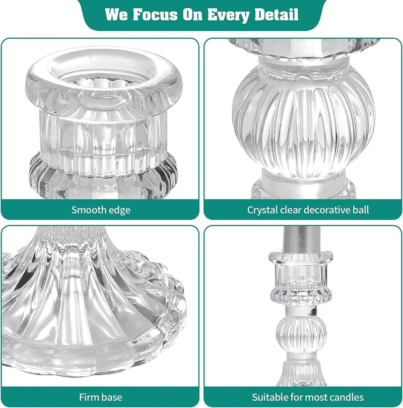 THE WHITE SHOP Glass Candle Holder, Clear Candlestick Holder And Taper Candle Holder for Wedding Party Table, Spring Decor, Anniversary, Dining Room Table, Valentine's Day, (Clear)-A-3Pcs