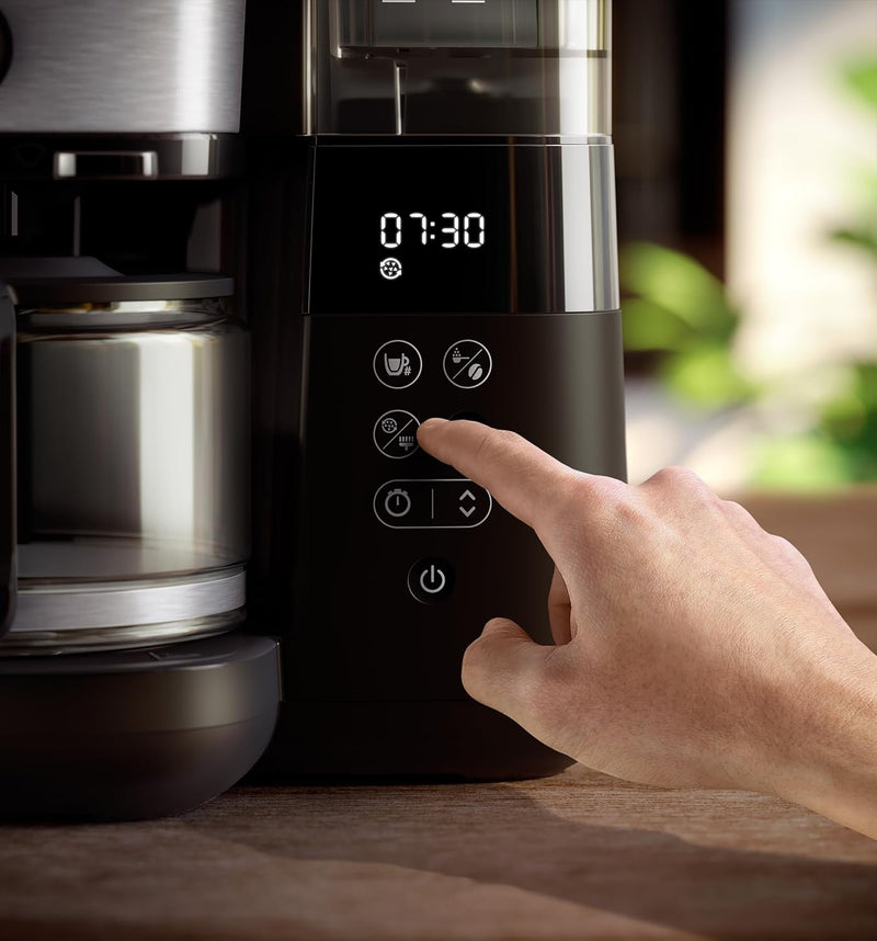 Philips All-in-1 Brew Drip Coffee Maker With Built-in grinder - 10 cups, Permanent filter, Duo-bean Container, LED Display - HD7900/50