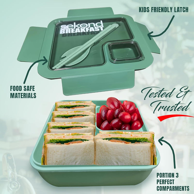 Lunch Box with Insulated Bag for Kids & Adults with Reusable Spoons, Leak-Proof Large 4 Compartment Bento Lunch Box, Ideal for Versatile & Balanced on-the-Go Eating, Heavy Duty, BPA Free
