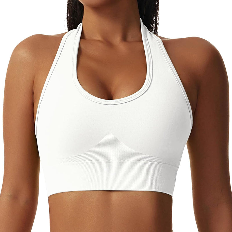 Vertvie Halterneck Sports Bra Backless Fitness Bustier Women's Padded Push Up Bra Without Underwire Sports Bra Top Yoga Bra Medium Support Workout