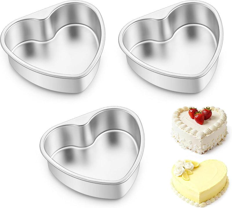 E-far - 8 Inch Heart Shaped Cake Mold, 2 Stainless Steel Heart Shaped Cake Molds, Baking Cake Mold for Valentine's Day, Anniversaries, Weddings, Non-toxic and Safe - 6-Inch (Set of 3)