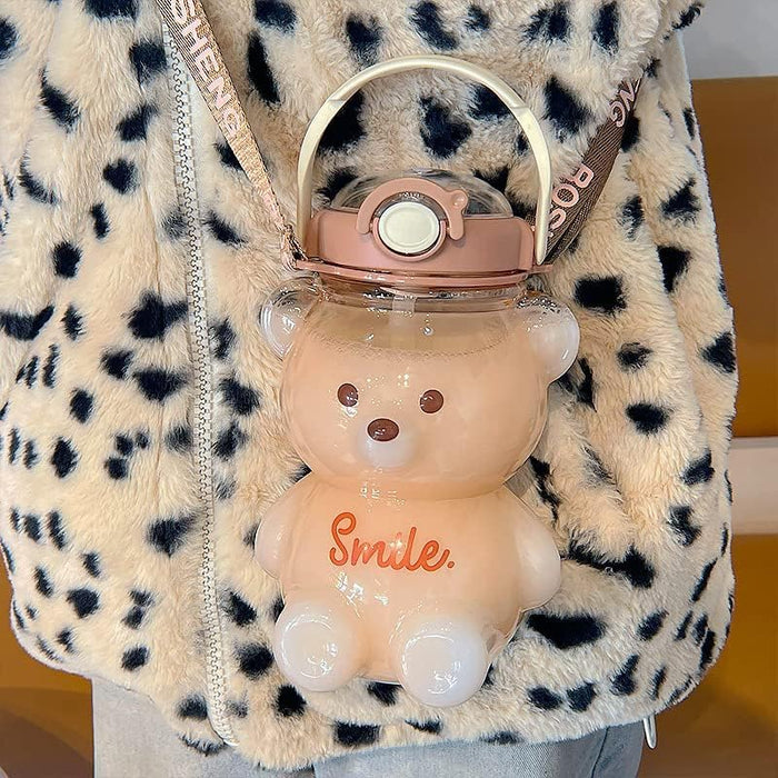 Bear Water Bottles, Kawaii Cute bears Water bottle Bear Cup with Straw, Cute Charms and Strap for School Gifts portable plastic large capacity water bottle