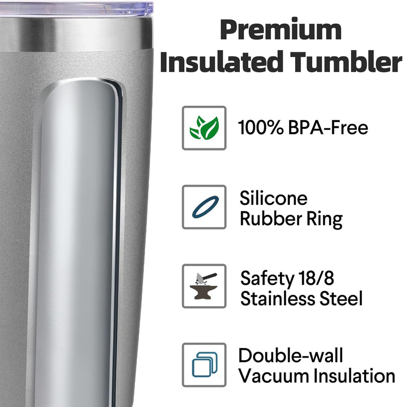 Volhoply 20oz Stainless Steel Tumbler with Lid and Straw,Double Wall Insulated Travel Iced Coffee Mug Fits Car Cup holder,Powder Coated Cups for Hot and Cold Drinks,Gifts for Women Men（White,1 Set）