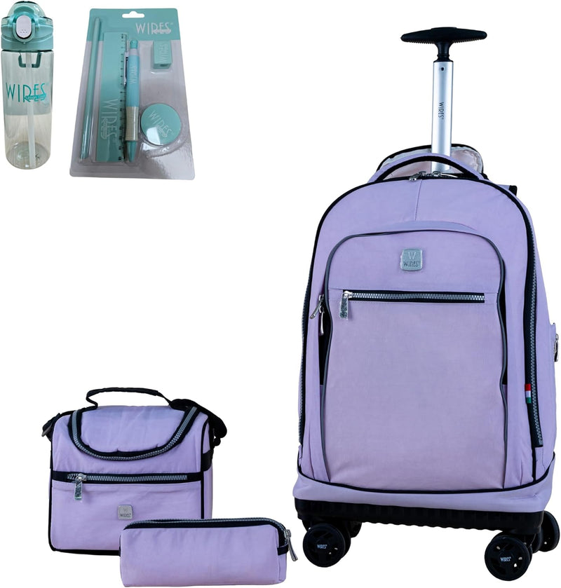 4 Wheels printed trolley 19" wtih lunch bag and pencil case (orange) - purple