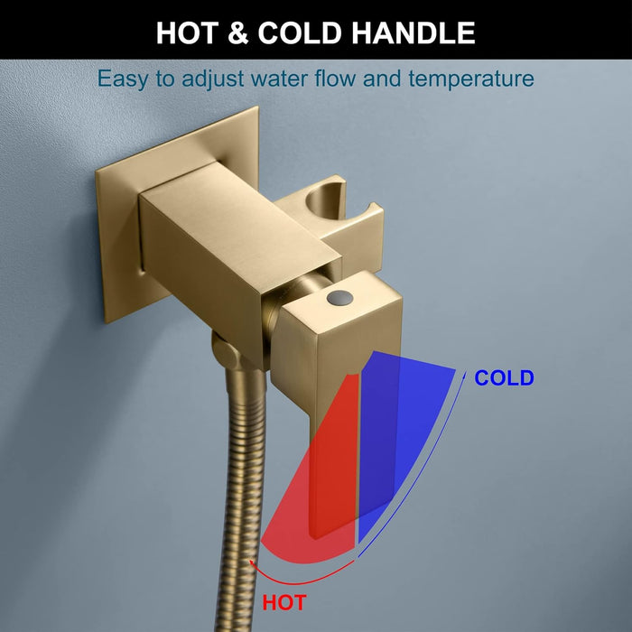 Azonee Handheld Bidet Sprayer, Warm Water Bidet Sprayer for Toilet with Hot and Cold Brass Rough-in Valve, Square Stainless Steel Handheld Bidet Attachment Set for Feminine, Pets and Baby Diaper Wash