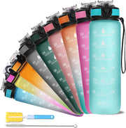 Unbreakable Water Bottle 1 Litre with Motivational Time Marker, Leakproof Durable BPA-Free Non-Toxic Water bottle for office,Water bottle for gym Detoxing eBook included Hunter Green with Motivational Time Marker - 1 ÙÙØªØ± Cool Aqua Green