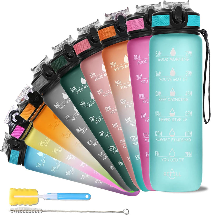 Unbreakable Water Bottle 1 Litre with Motivational Time Marker, Leakproof Durable BPA-Free Non-Toxic Water bottle for office,Water bottle for gym Detoxing eBook included Hunter Green with Motivational Time Marker - 1 ÙÙØªØ± Cool Aqua Green