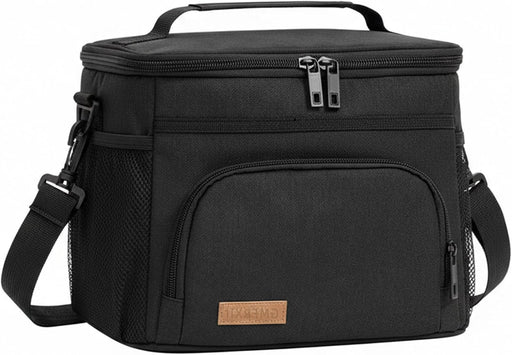 Insulated Lunch Box for Men & Women - Leak-Proof Cooler Lunch Bag with 4 Pockets, Adjustable Strap, Ideal for Work, Picnic, Travel - Medium, Black