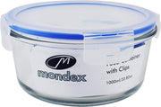 Mondex Cmn0094-96 2 Pieces Food Storage Container With Lid, Blue, 350 Ml/700 Ml, Rectangle, Glass - Round 1000ml