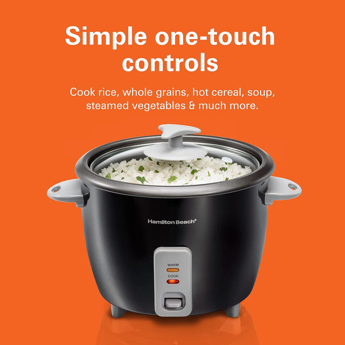 Hamilton Beach 1.5L Rice Cooker and Steamer, 16 cups cooked (8 cups uncooked) rice capacity, removable easy to clean non-stick pot, One-touch healthy cooked meals, 500W, Black, 37517-ME
