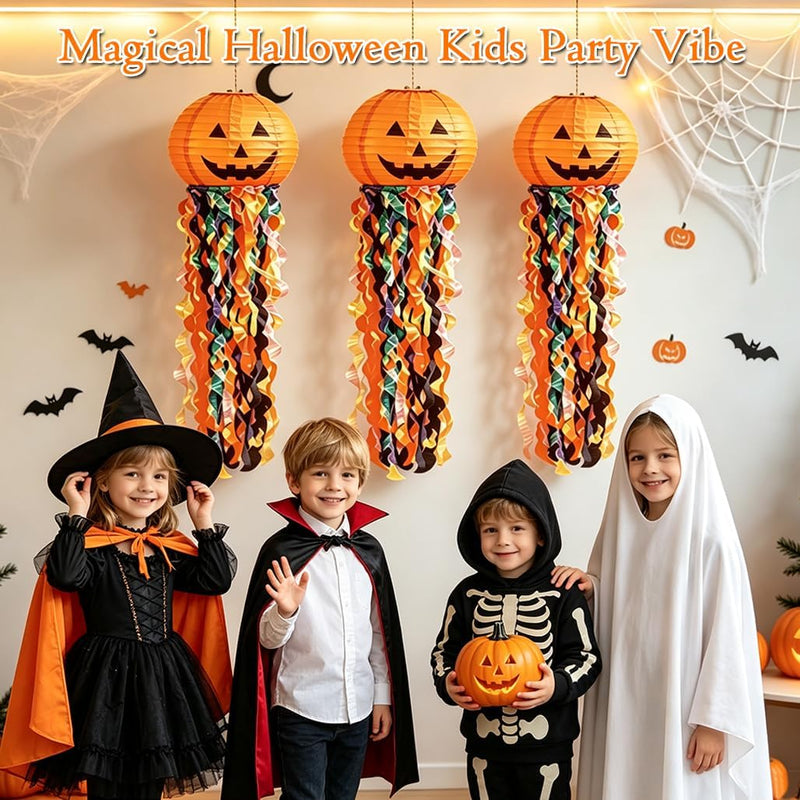 Goodern Halloween Pumpkin Paper Lanterns,3PCS Hanging Halloween Decorations