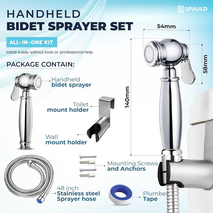 SPAULD Handheld Toilet Bidet Sprayer, Jet Sprayer Kit, Muslim Shower for Toilet, Shattaf, Stainless Steel Faucet Bidet Sprayer Set, Healthy diaper for Sprayer toilet