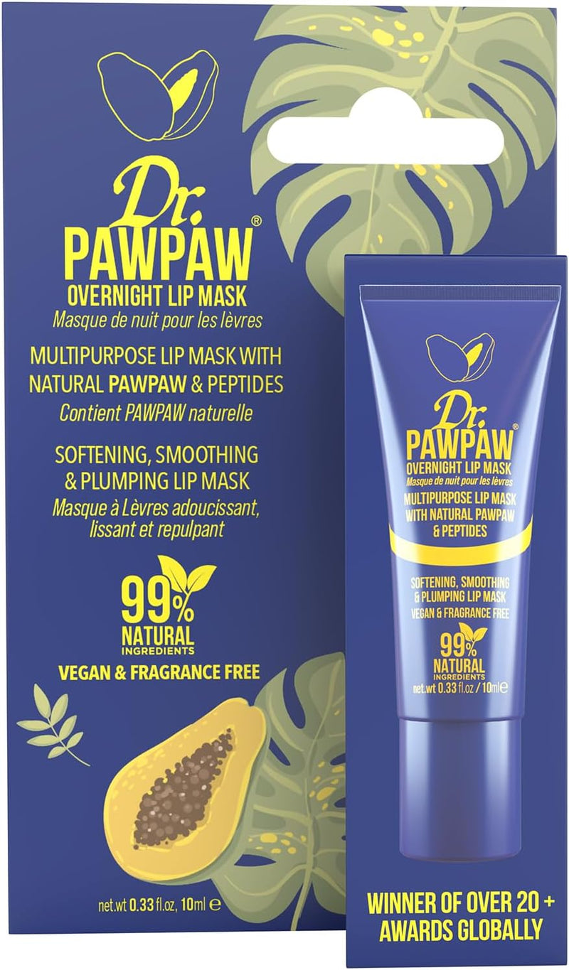 Dr.PAWPAW Overnight Lip Mask - Multi-Purpose Balm, Natural Pawpaw & Peptides Smooth Skin, Cracked Lips, Vegan, Ethical Beauty & Fregrance Free (25 ml)