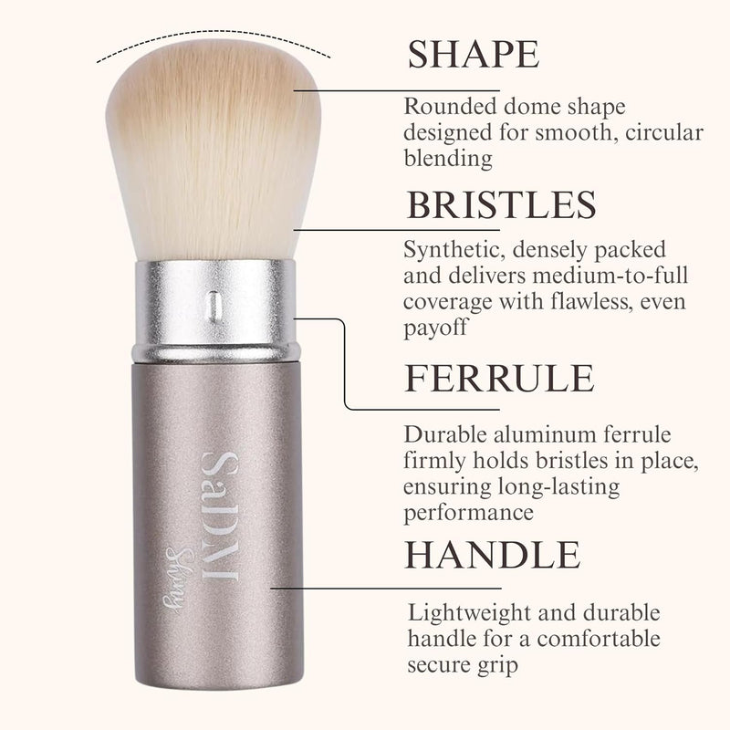 Retractable Kabuki Makeup Brush - Blender Brush for Powder, Cream, Liquid Foundation, Sunscreen, Blush Blending & Bronzer - Professional Make Up Brush - Full Face Makeup Brush - Vegan & Cruelty Free