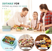NALACAL Silicone Bento Box, Bento Lunch Box with 4 Compartments, Leak-Proof Salad Bento Boxes, Sauce Container, Utensils, Food Picks and Muffin Cups, Microwave, Dishwasher and Freezer Safe, Blue