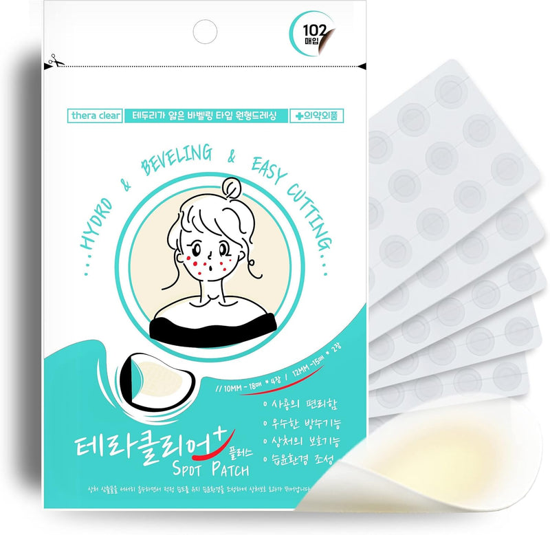 THERA CLEAR Acne Care Pimple Patch - 102 Ultra Thin Invisible Patches, Hydrocolloid UV Protection Water-resistant for Zits Blemish Whitehead Cystic Acne Pore Spot Treatment Stickers, Hidden Pimples