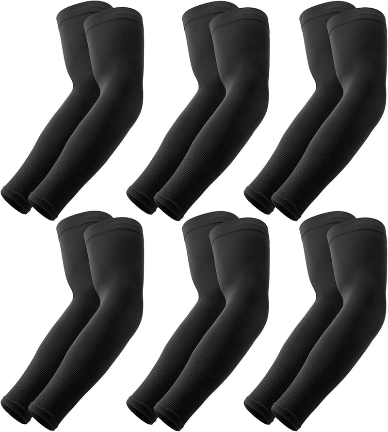 OutdoorEssentials UV Sun Protection Arm Sleeves - Compression Arm Sleeve, UV Arm Sleeves Men, Women - Golf Cooling Sleeves - 6 Pairs: Black