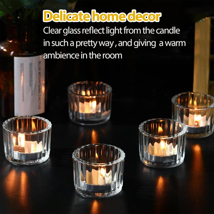 Glass Taper Candleholders - Clear Small Candlestick Holder Bulk, Set of 6 Clear Candleholders for Taper Candles Small Table, Glass Candlestick Holders, Thicker Glass Candle Sticks Set