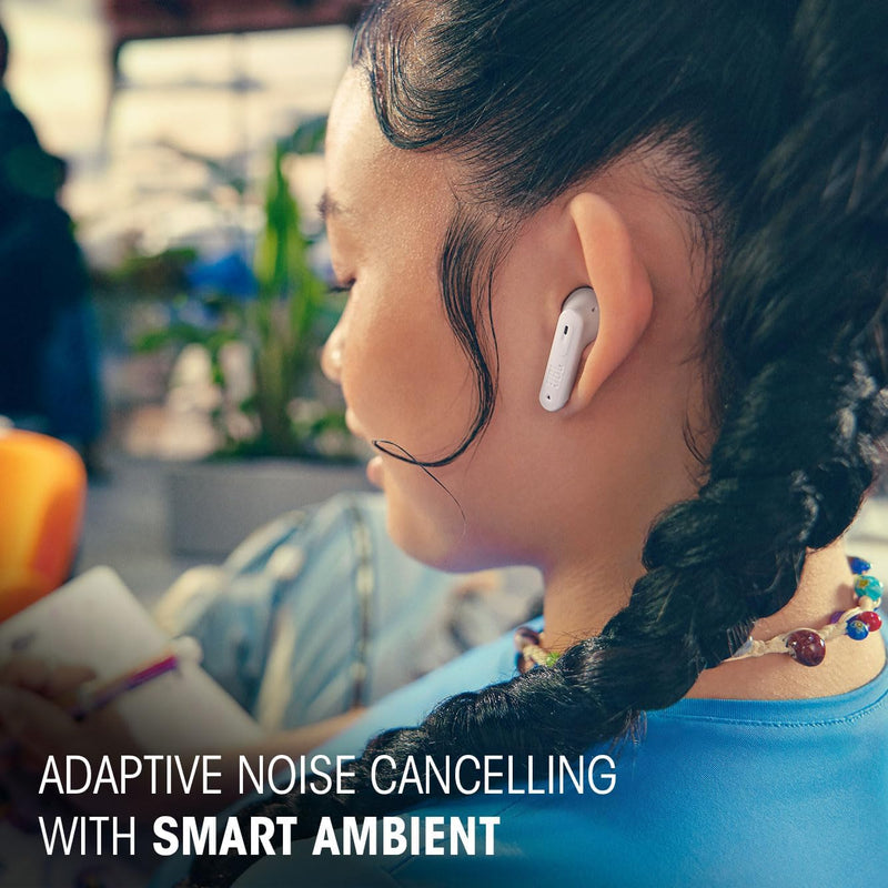 JBL Tune Flex True Wireless Noise Cancelling Earbuds, Pure Bass, ANC + Smart Ambient, 4 Microphones, 32H of Battery, Water Resistant & Sweatproof, Comfortable Fit - Blue, JBLTFLEXBLU