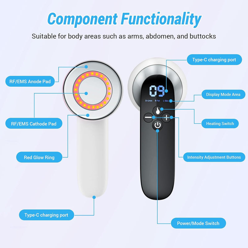 Professional Body Sculpting Machine for Cellulite Removal Cordless Electric Massager for Belly, Waist, Arms, Hips & Legs Handheld Fat Burner with LED Display Gift for Men & Women