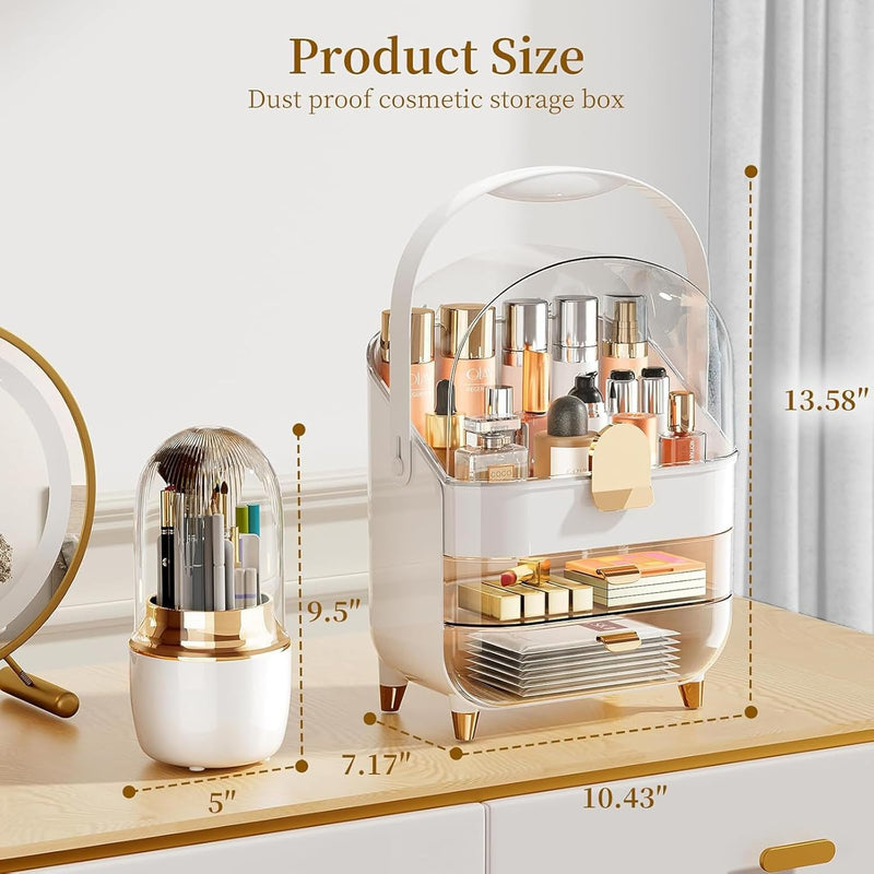 U-HOOME Makeup Organizer Skincare Organizers,Cosmetic Storage with Three Tier Storage Box and Brush Storage Box Cosmetic Display Cases for Bathroom Countertop,Bedroom Vanity Desk and Travel (White)