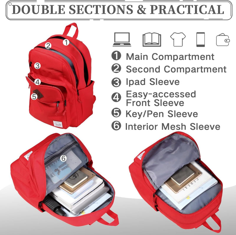 VASCHY School Backpack for Women, Unisex Large Bookbag Schoolbag Casual Daypack for High School/College/Teens/Travel/Work