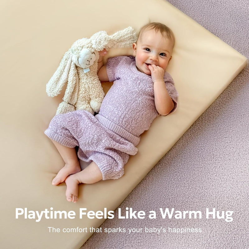 SBHJBY Baby Mat for Floor, Thick Soft Non-Toxic Vegan Leather Baby Play Mat, Waterproof Foam Play Mat, Padded Play Mat for Baby, 125 * 125cm Playpen Mat, Infant Playmat for Baby Girls and Boys, Beige